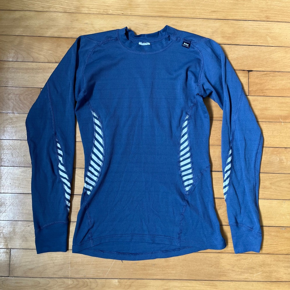 Helly Hansen Lifa Base Layer Top Mens Blue Long Sleeve Striped Performance Shirt